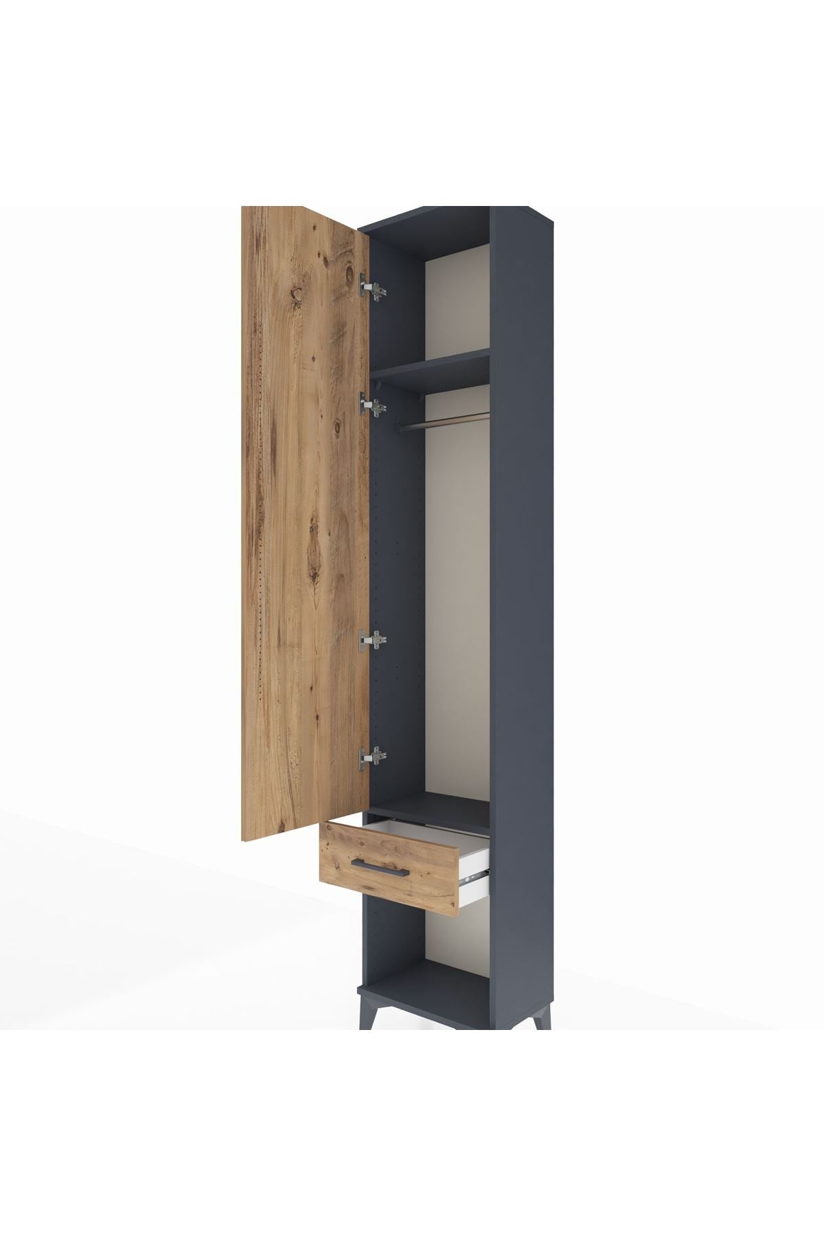 Arges Dolap 2 Raflı Tek Çekmeceli Tek Askılı 44x30x221 Antrasit-Çam