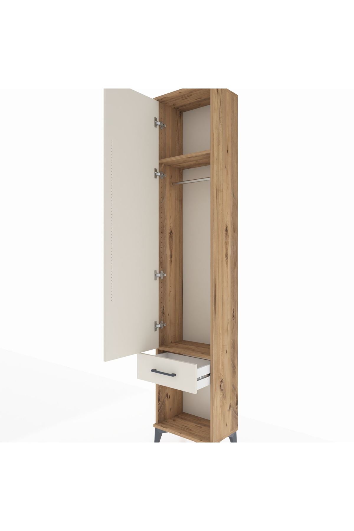 Arges Dolap 2 Raflı Tek Çekmeceli Tek Askılı 44x30x221 Çam-Aytaşı