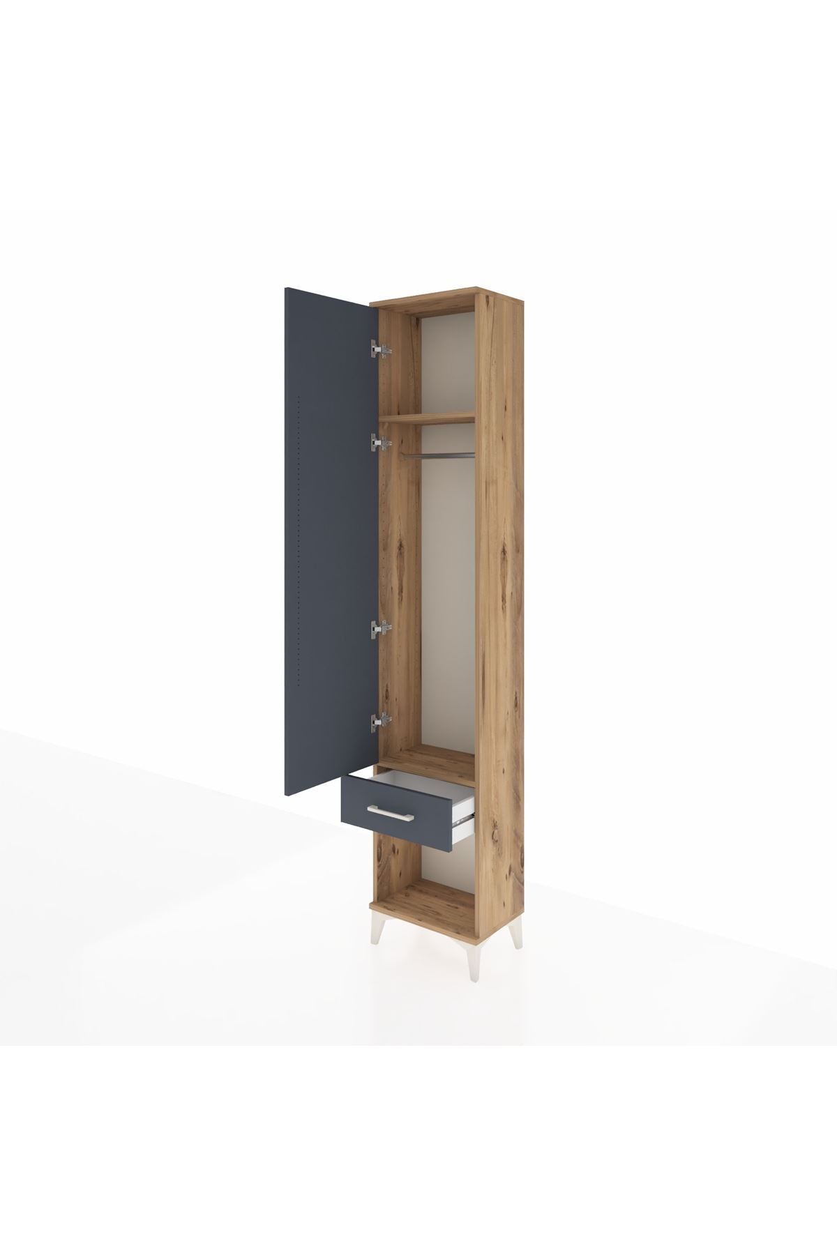 Arges Dolap 2 Raflı Tek Çekmeceli Tek Askılı 44x30x221 Çam-Antrasit