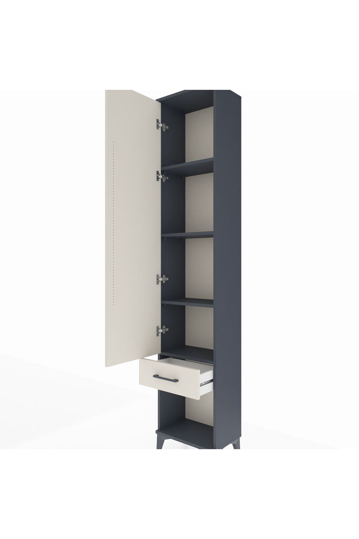 Arges Dolap 4 Raflı Tek Çekmeceli Tek Kapaklı 44x30x221 Antrasit-Aytaşı