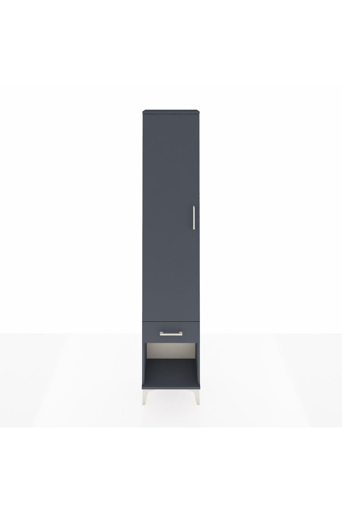 Arges Dolap 4 Raflı Tek Çekmeceli Tek Kapaklı 44x30x221 Antrasit-Antrasit