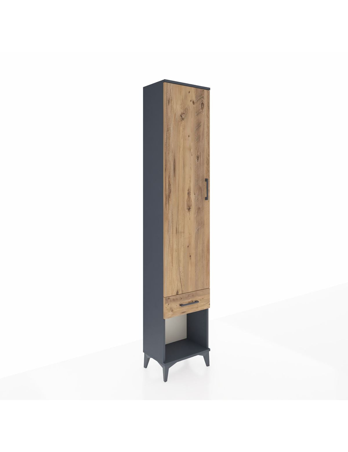 Arges Dolap 4 Raflı Tek Çekmeceli Tek Kapaklı 44x30x221 Antrasit-Çam