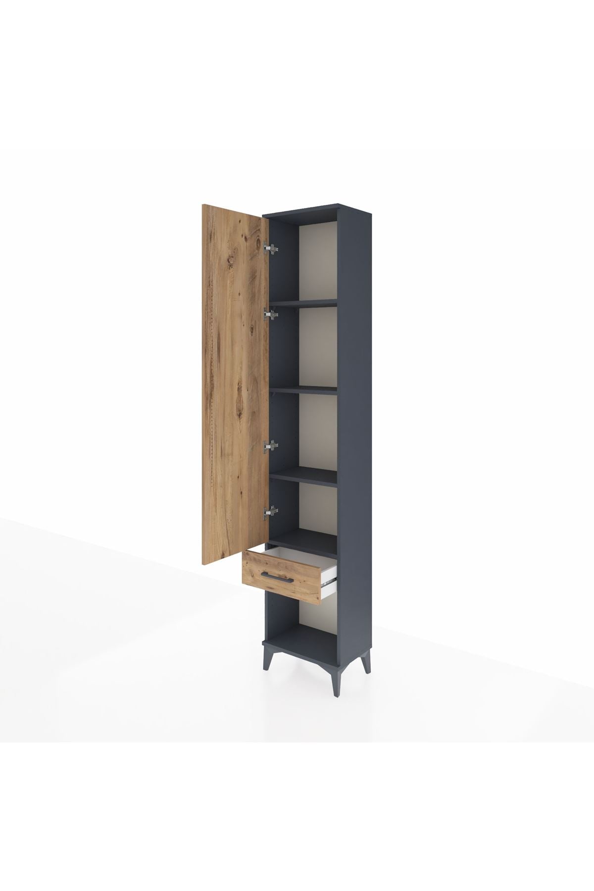 Arges Dolap 4 Raflı Tek Çekmeceli Tek Kapaklı 44x30x221 Antrasit-Çam