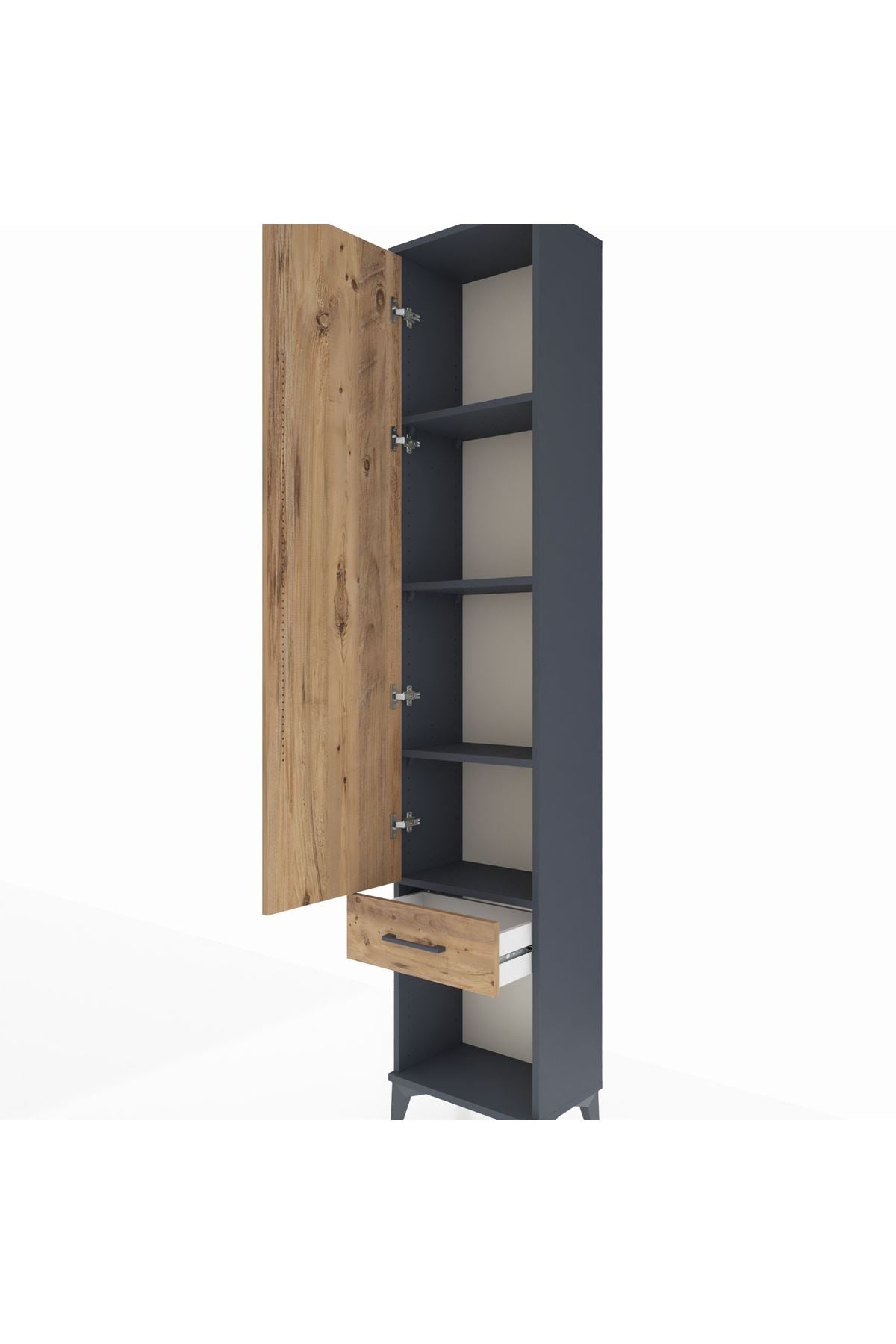 Arges Dolap 4 Raflı Tek Çekmeceli Tek Kapaklı 44x30x221 Antrasit-Çam