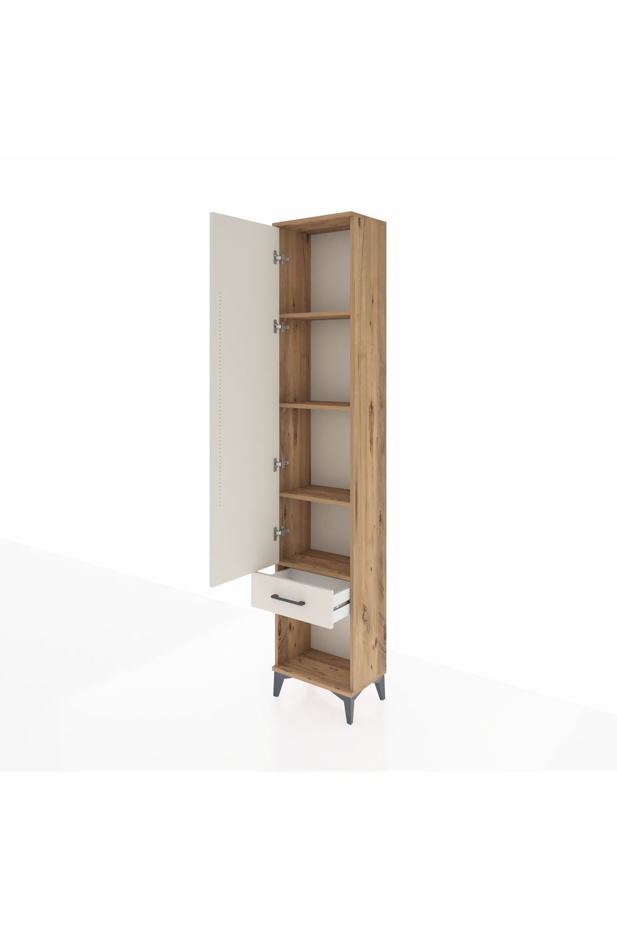 Arges Dolap 4 Raflı Tek Çekmeceli Tek Kapaklı 44x30x221 Çam-Aytaşı