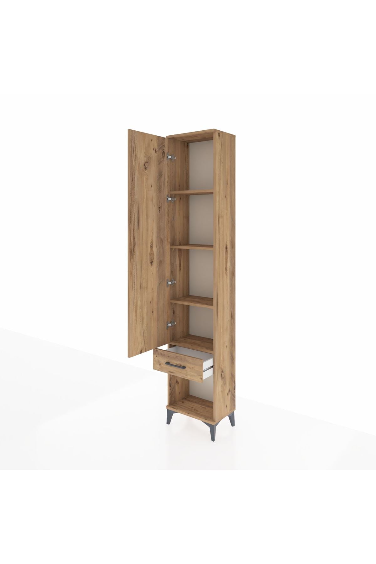 Arges Dolap 4 Raflı Tek Çekmeceli Tek Kapaklı 44x30x221 Çam-Çam