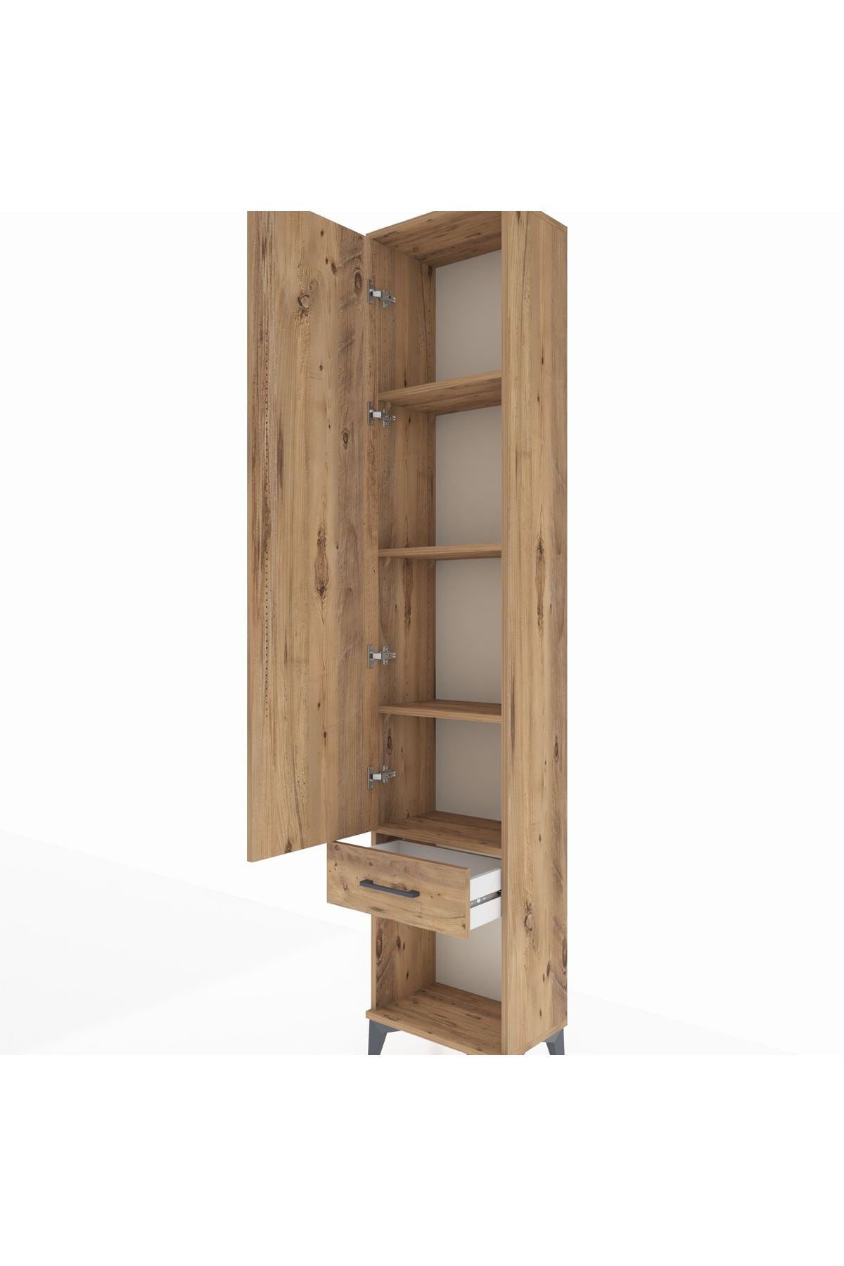 Arges Dolap 4 Raflı Tek Çekmeceli Tek Kapaklı 44x30x221 Çam-Çam