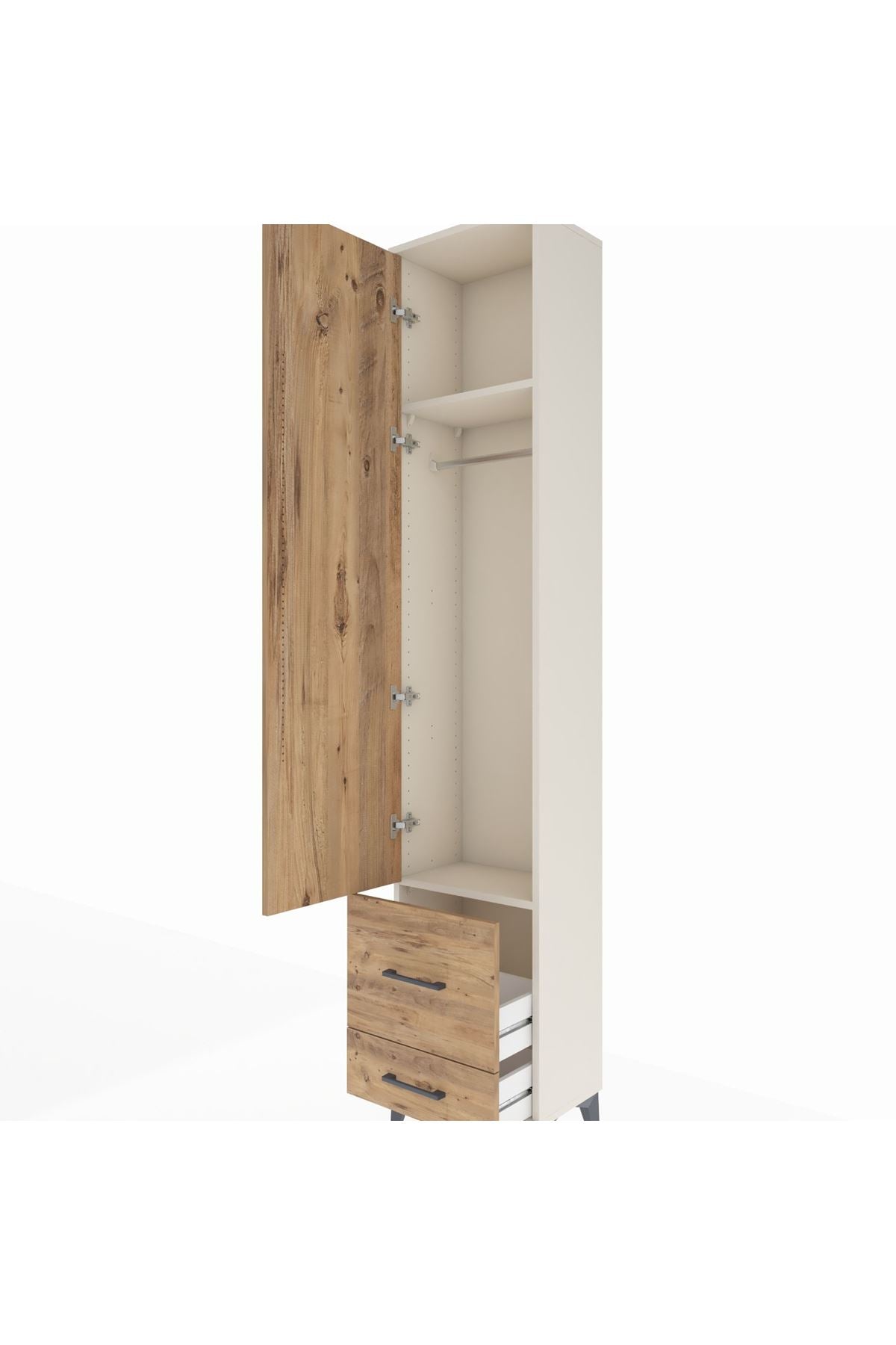 Arges Dolap 2 Raflı 2 Çekmeceli Tek Askılı 44x30x221 Aytaşı-Çam