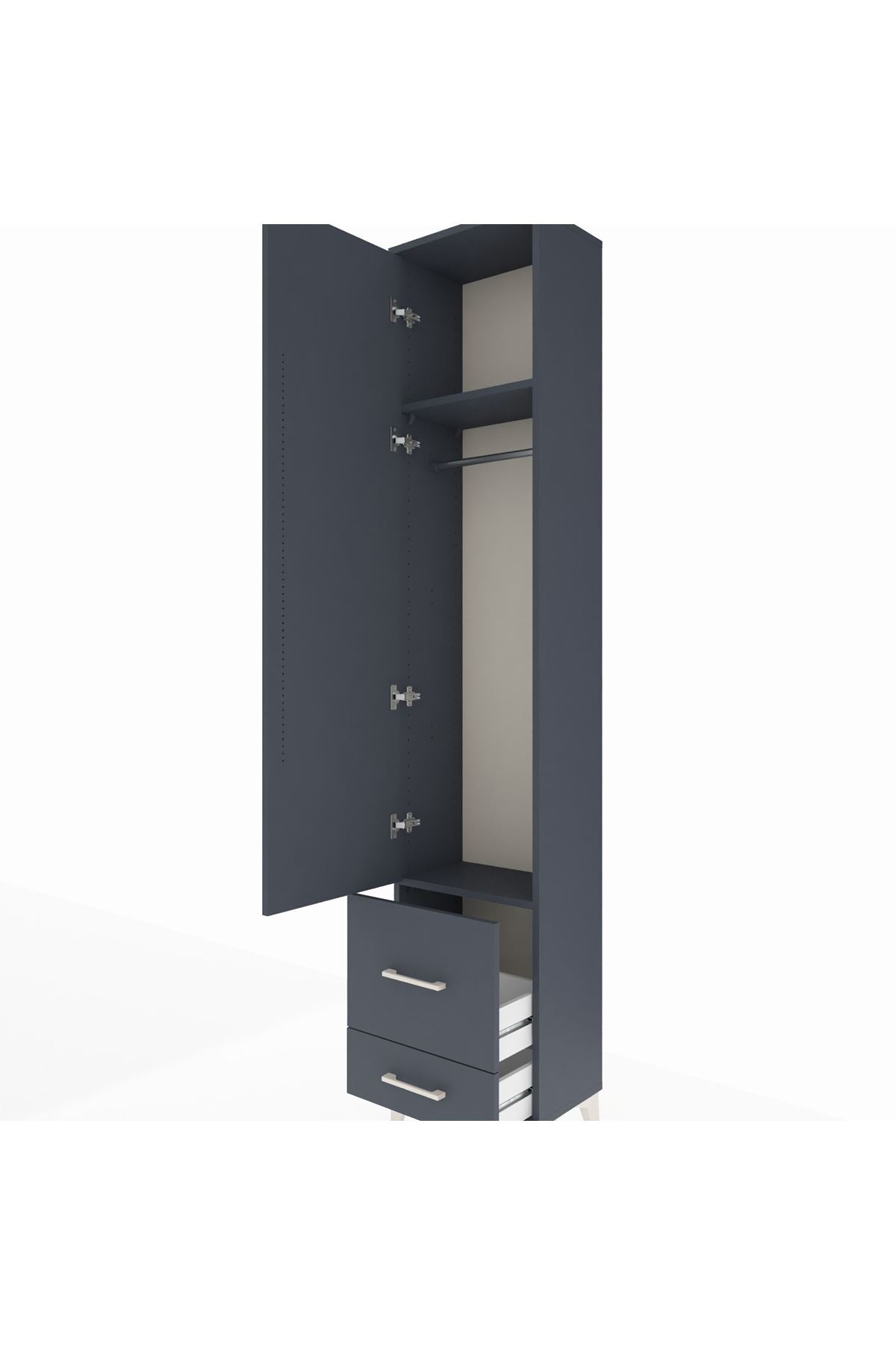 Arges Dolap 2 Raflı 2 Çekmeceli Tek Askılı 44x30x221 Antrasit-Antrasit