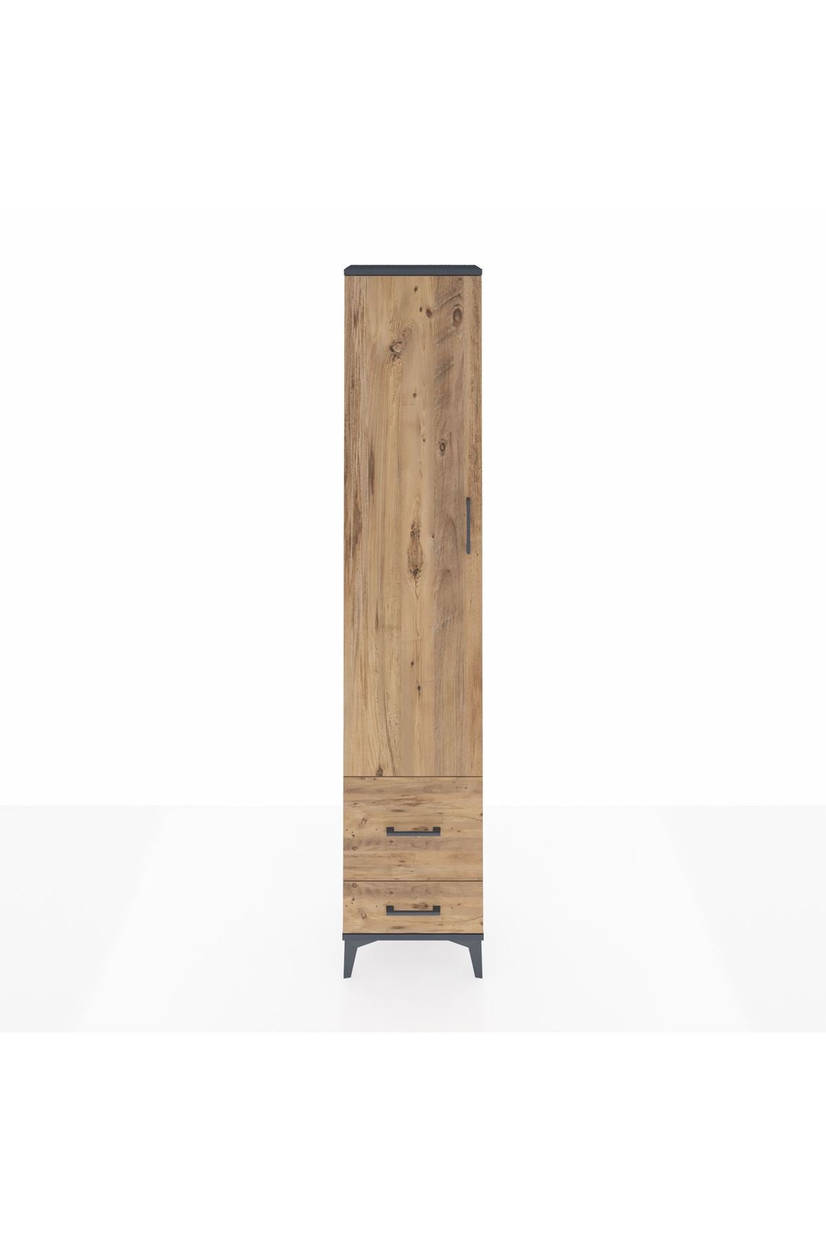 Arges Dolap 2 Raflı 2 Çekmeceli Tek Askılı 44x30x221 Antrasit-Çam