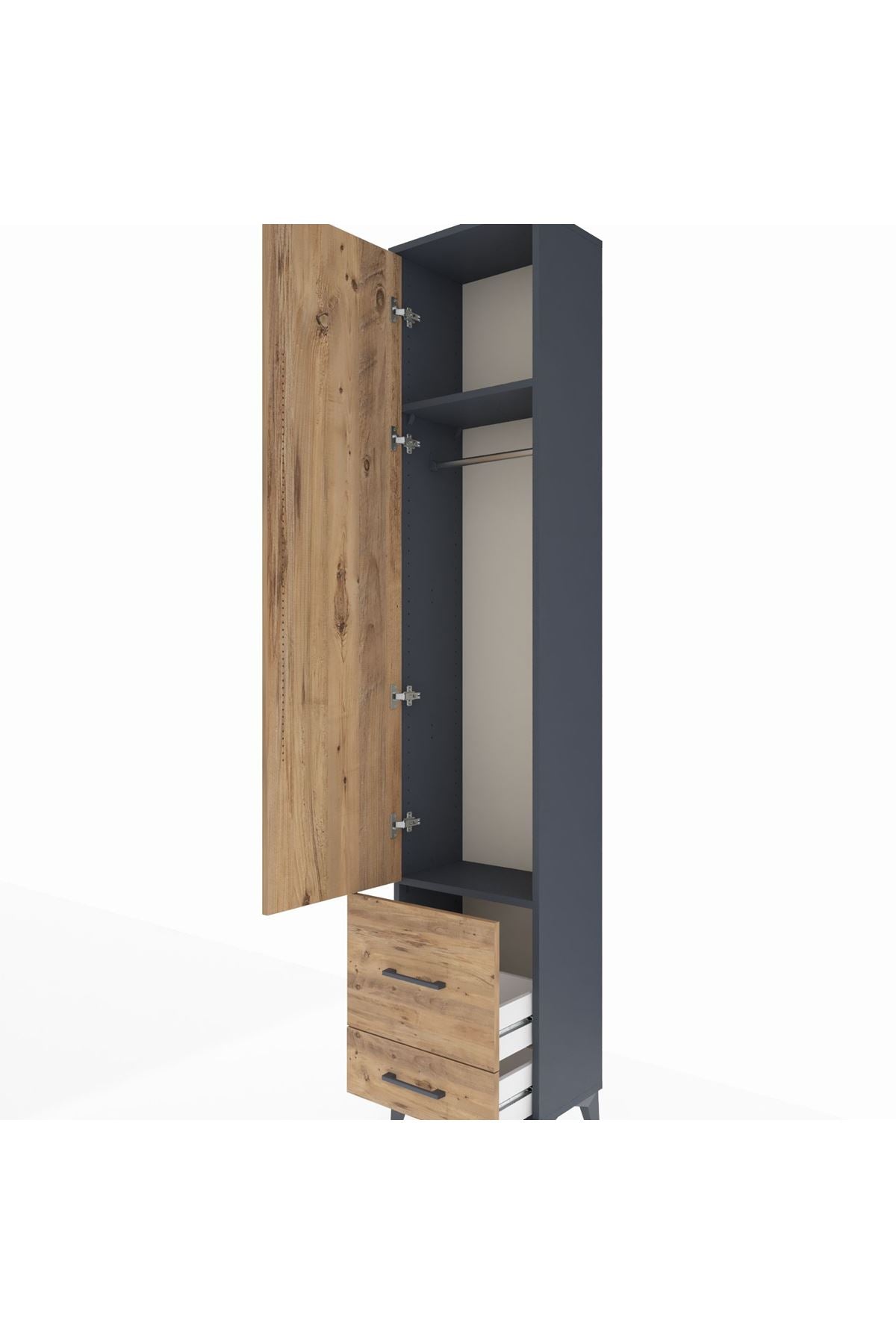 Arges Dolap 2 Raflı 2 Çekmeceli Tek Askılı 44x30x221 Antrasit-Çam