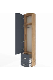 Arges Dolap 2 Raflı 2 Çekmeceli Tek Askılı 44x30x221 Çam-Antrasit
