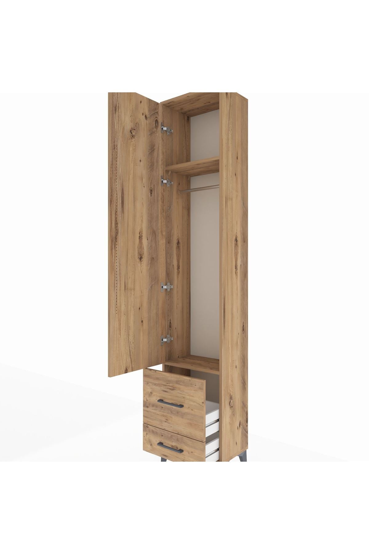 Arges Dolap 2 Raflı 2 Çekmeceli Tek Askılı 44x30x221 Çam-Çam