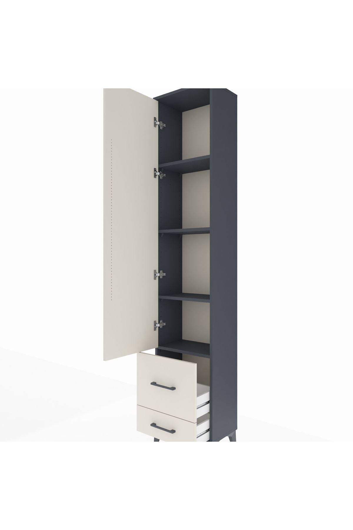 Arges Dolap 4 Raflı 2 Çekmeceli Tek Kapaklı 44x30x221 Antrasit-Aytaşı