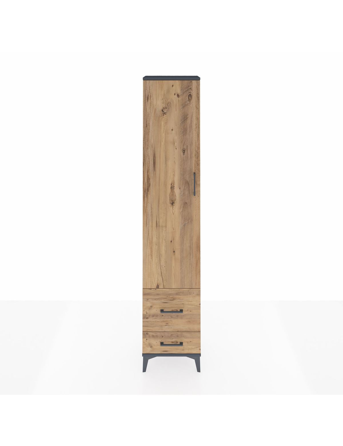 Arges Dolap 4 Raflı 2 Çekmeceli Tek Kapaklı 44x30x221 Antrasit-Çam