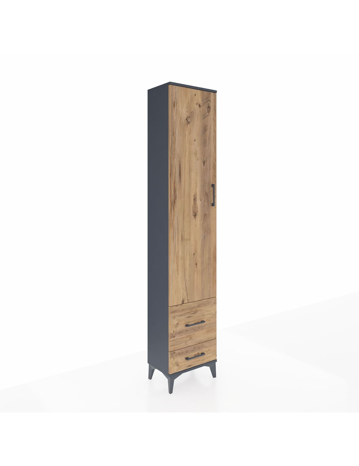 Arges Dolap 4 Raflı 2 Çekmeceli Tek Kapaklı 44x30x221 Antrasit-Çam