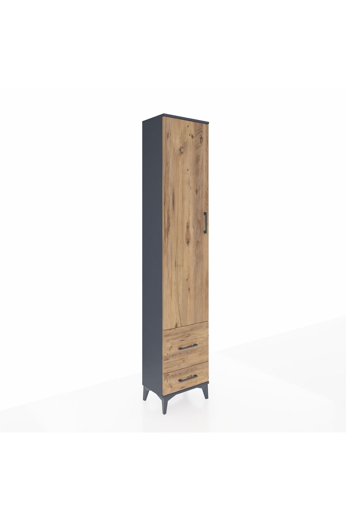 Arges Dolap 4 Raflı 2 Çekmeceli Tek Kapaklı 44x30x221 Antrasit-Çam