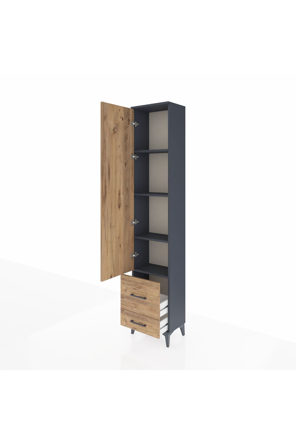 Arges Dolap 4 Raflı 2 Çekmeceli Tek Kapaklı 44x30x221 Antrasit-Çam