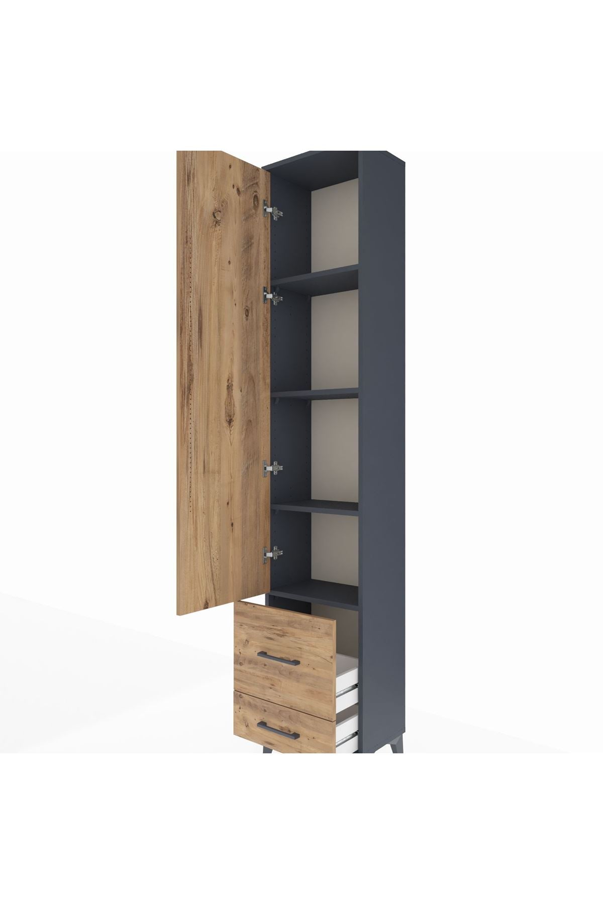 Arges Dolap 4 Raflı 2 Çekmeceli Tek Kapaklı 44x30x221 Antrasit-Çam