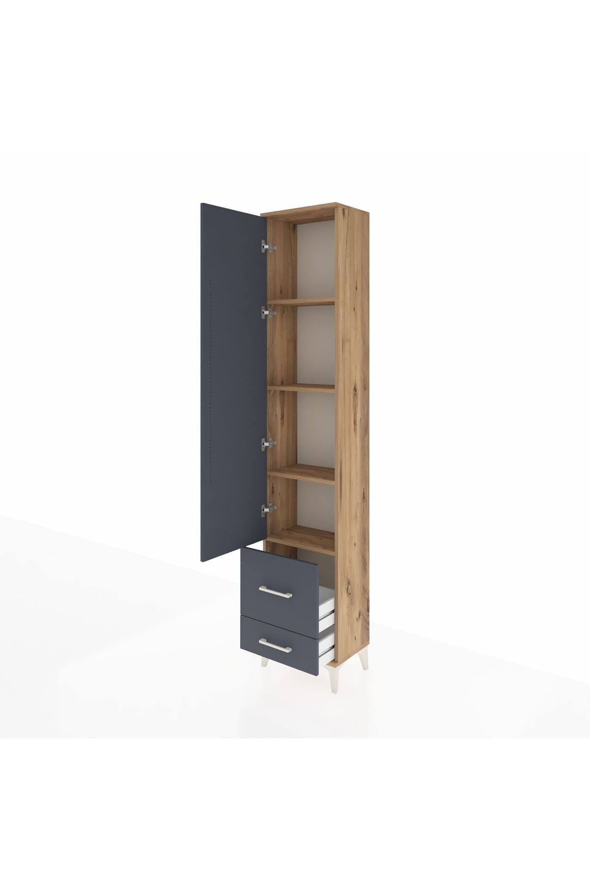 Arges Dolap 4 Raflı 2 Çekmeceli Tek Kapaklı 44x30x221 Çam-Antrasit