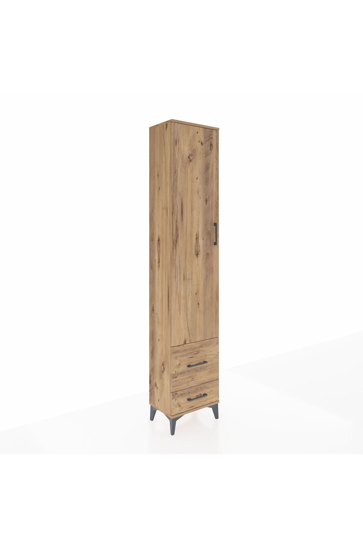 Arges Dolap 4 Raflı 2 Çekmeceli Tek Kapaklı 44x30x221 Çam-Çam