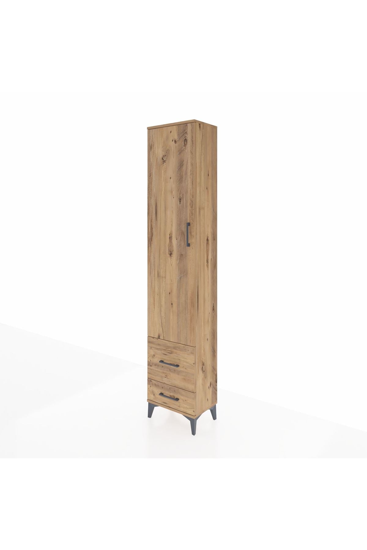 Arges Dolap 4 Raflı 2 Çekmeceli Tek Kapaklı 44x30x221 Çam-Çam