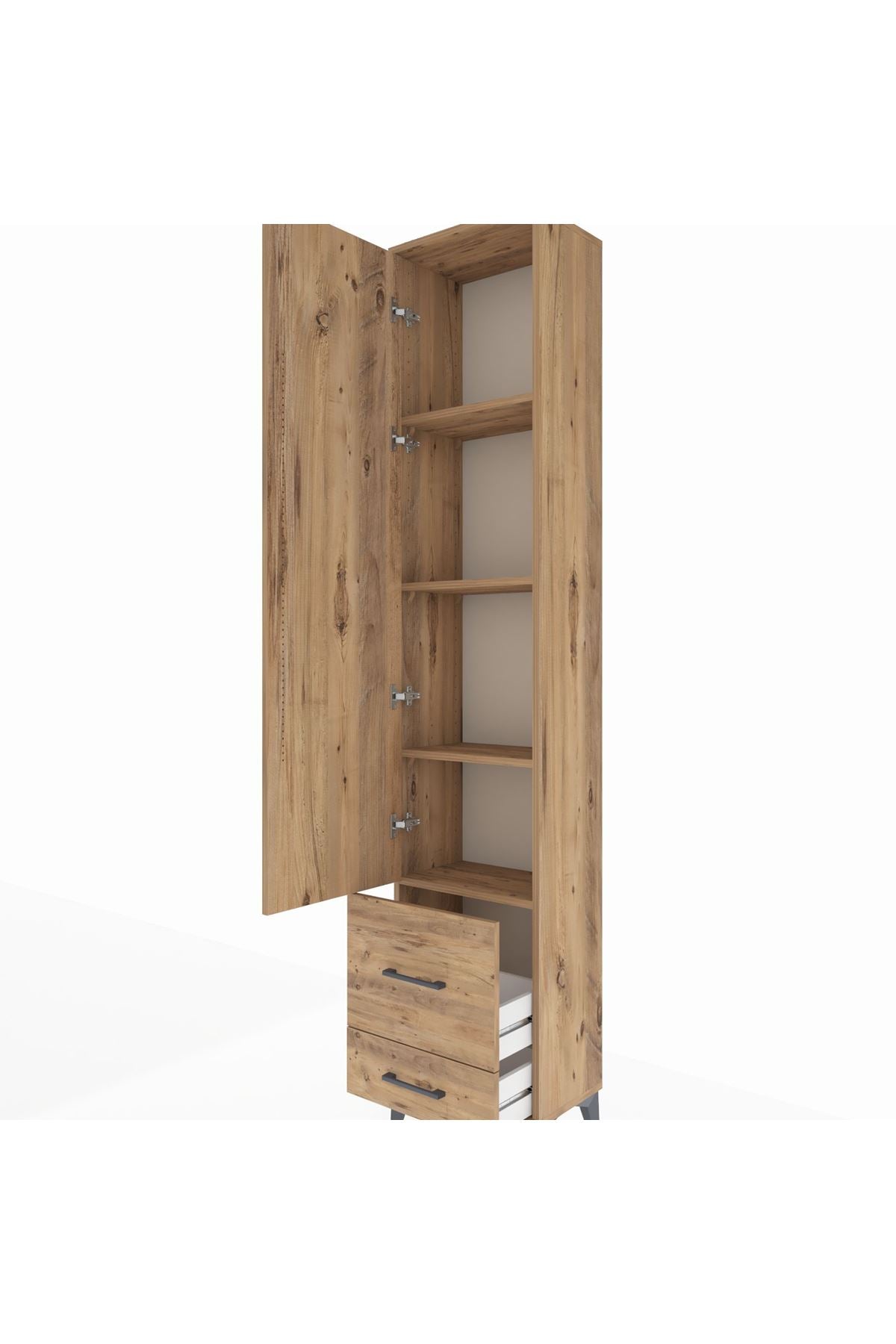 Arges Dolap 4 Raflı 2 Çekmeceli Tek Kapaklı 44x30x221 Çam-Çam