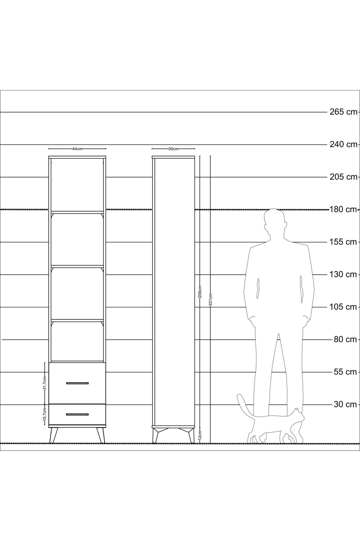 Arges Dolap 4 Raflı 2 Çekmeceli 44x30x221 Antrasit-Antrasit
