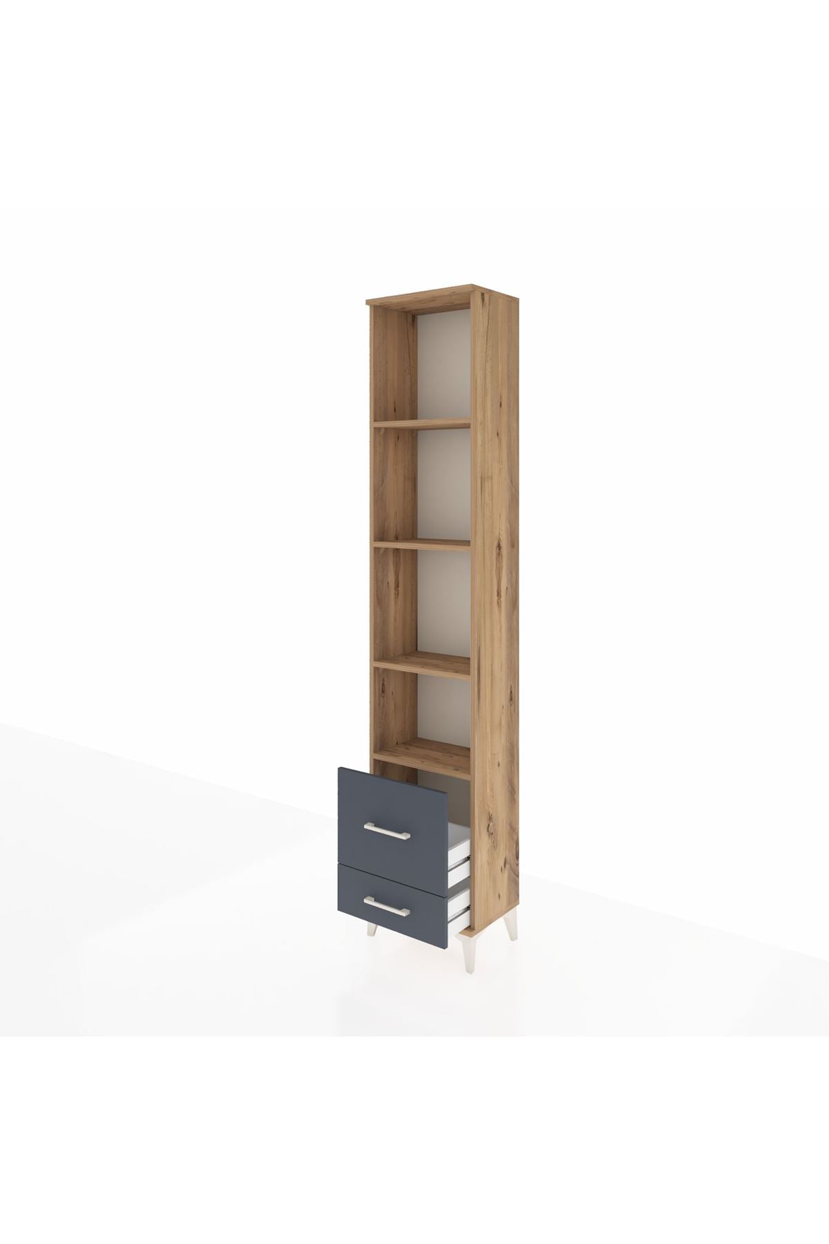 Arges Dolap 4 Raflı 2 Çekmeceli 44x30x221 Çam-Antrasit