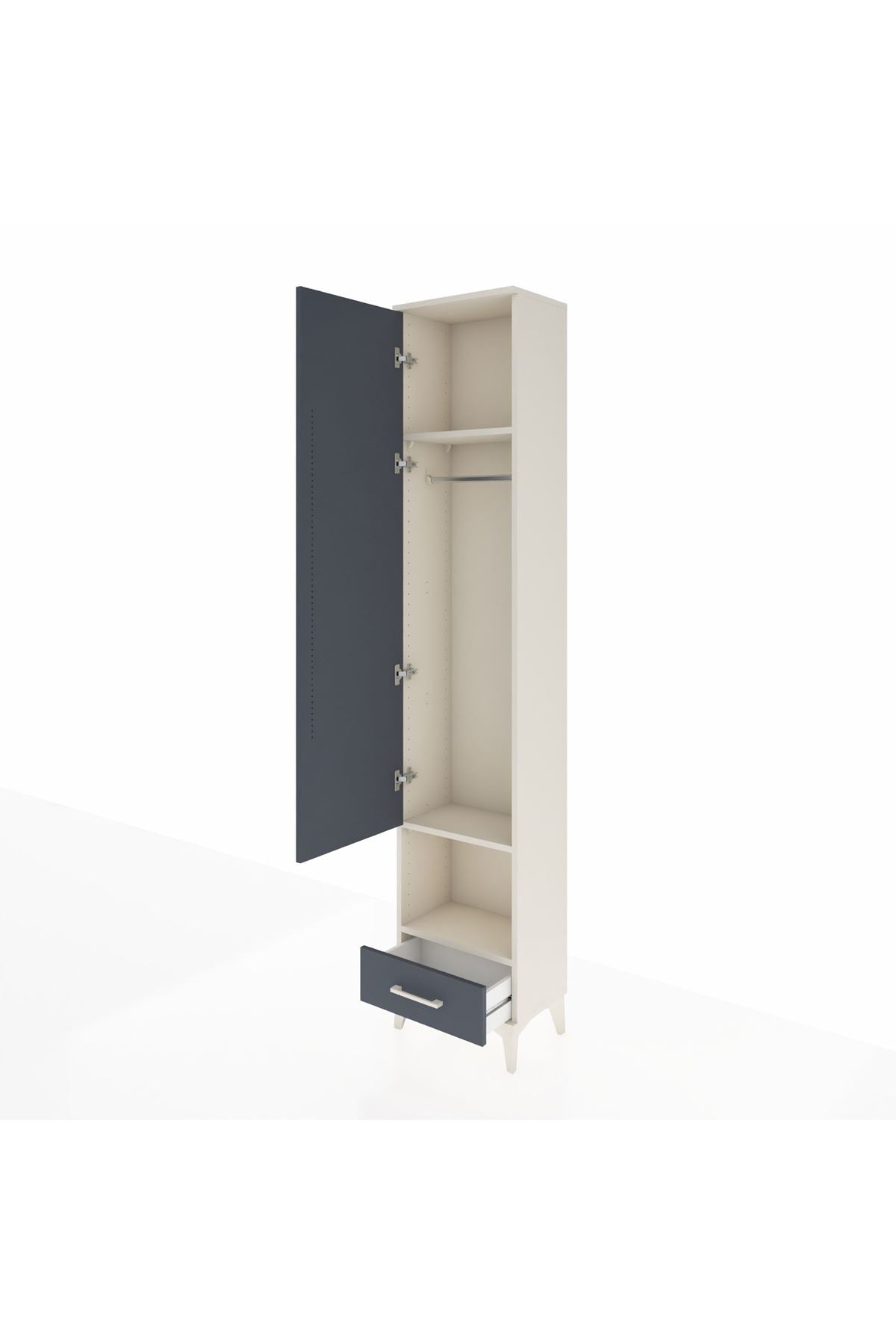 Arges Dolap 3 Raflı Tek Çekmeceli Tek Askılı 44x30x221 Aytaşı-Antrasit