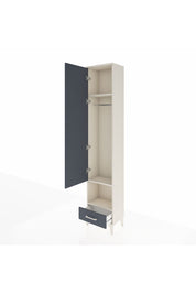 Arges Dolap 3 Raflı Tek Çekmeceli Tek Askılı 44x30x221 Aytaşı-Antrasit