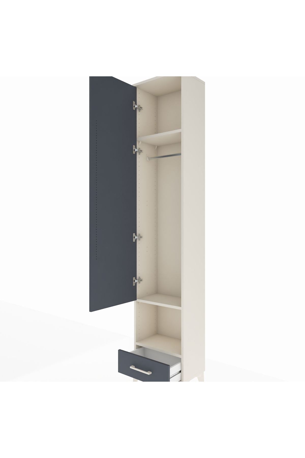 Arges Dolap 3 Raflı Tek Çekmeceli Tek Askılı 44x30x221 Aytaşı-Antrasit