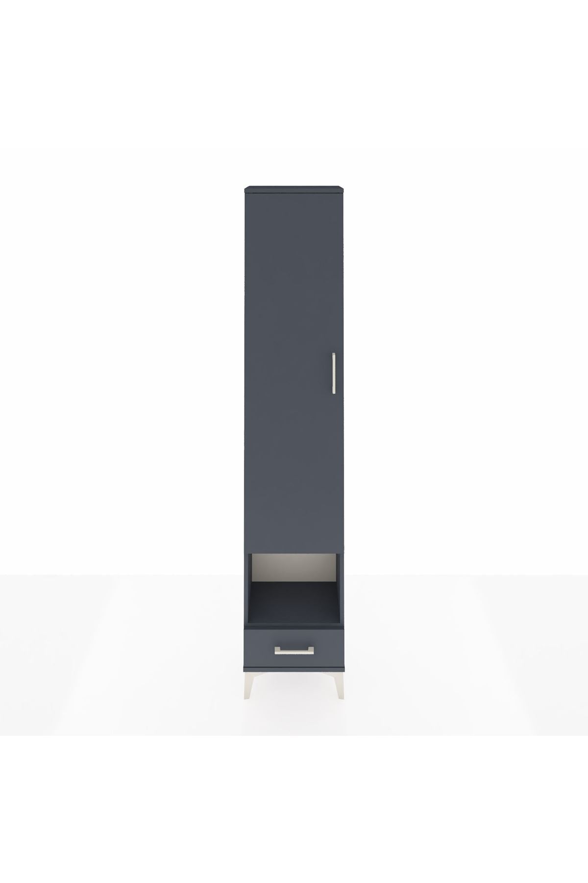 Arges Dolap 3 Raflı Tek Çekmeceli Tek Askılı 44x30x221 Antrasit-Antrasit