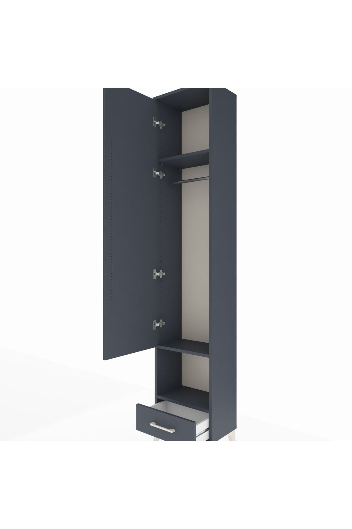 Arges Dolap 3 Raflı Tek Çekmeceli Tek Askılı 44x30x221 Antrasit-Antrasit