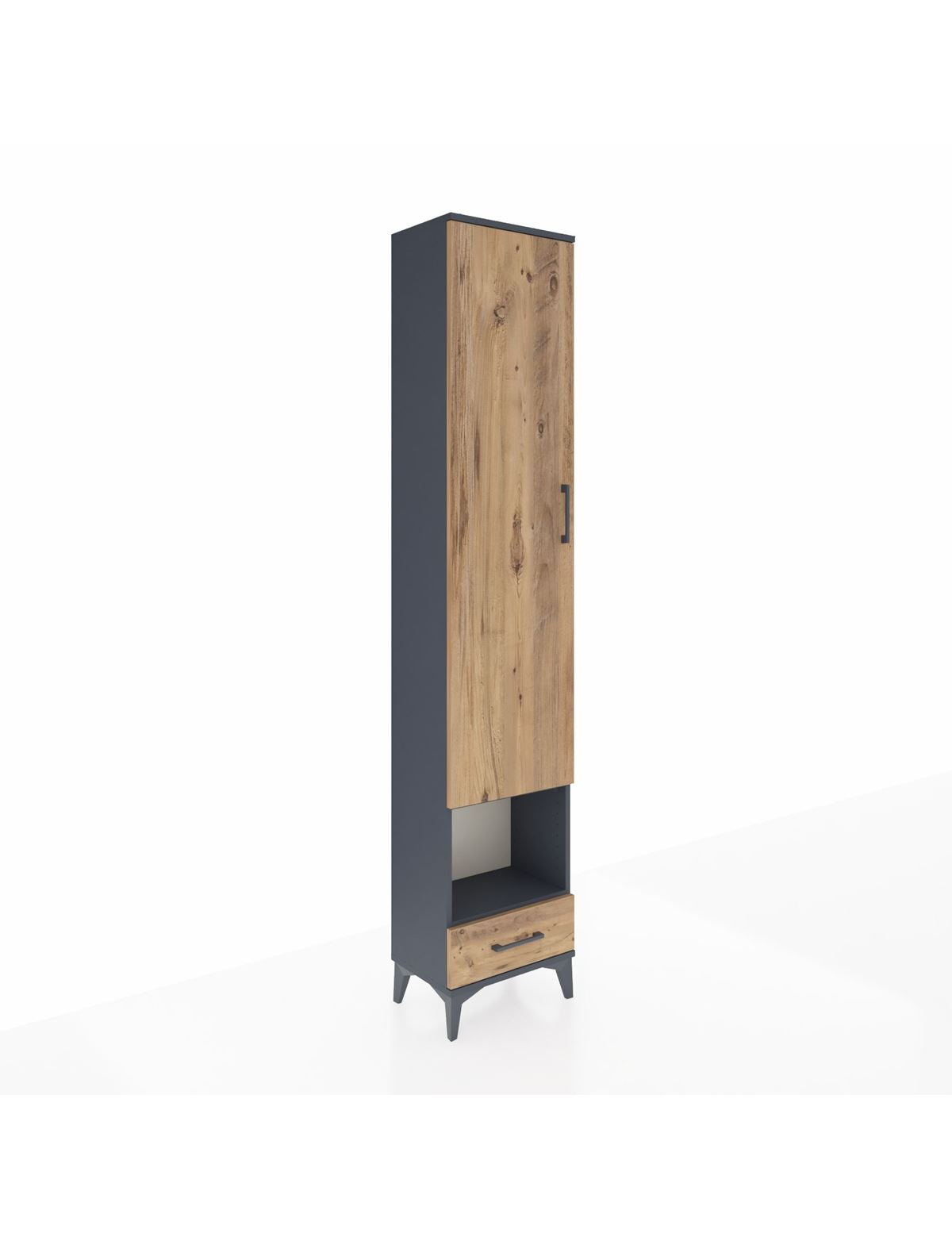 Arges Dolap 3 Raflı Tek Çekmeceli Tek Askılı 44x30x221 Antrasit-Çam