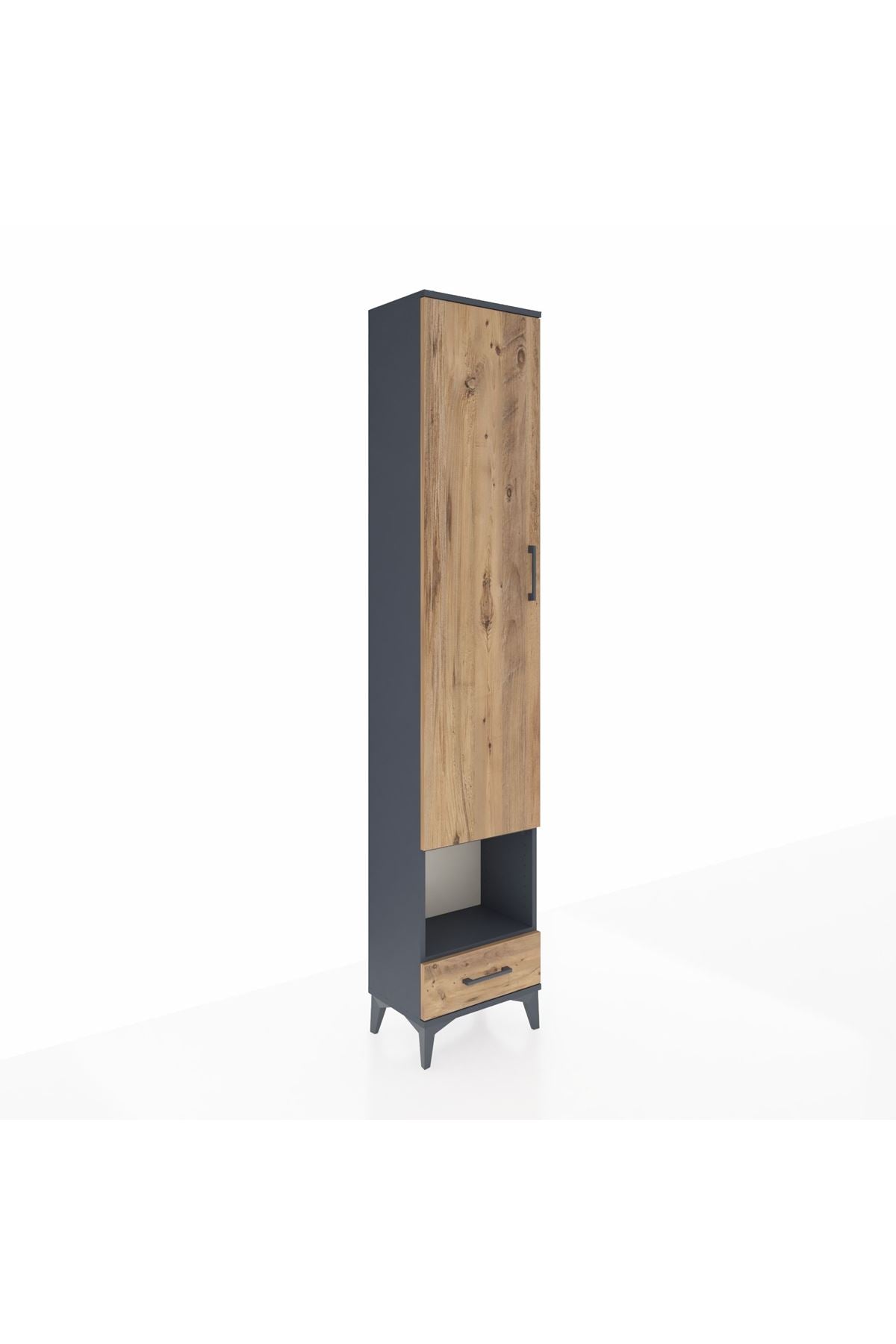 Arges Dolap 3 Raflı Tek Çekmeceli Tek Askılı 44x30x221 Antrasit-Çam