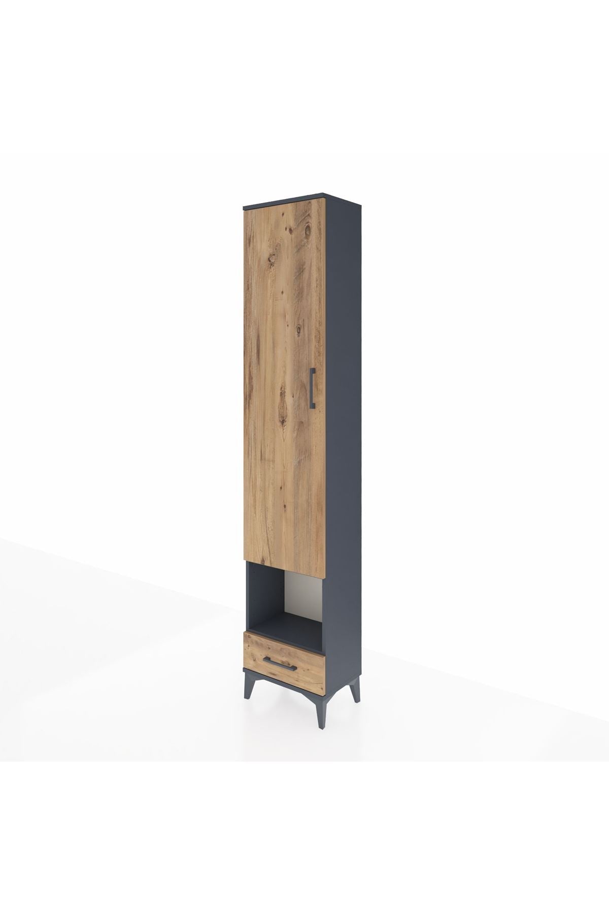 Arges Dolap 3 Raflı Tek Çekmeceli Tek Askılı 44x30x221 Antrasit-Çam