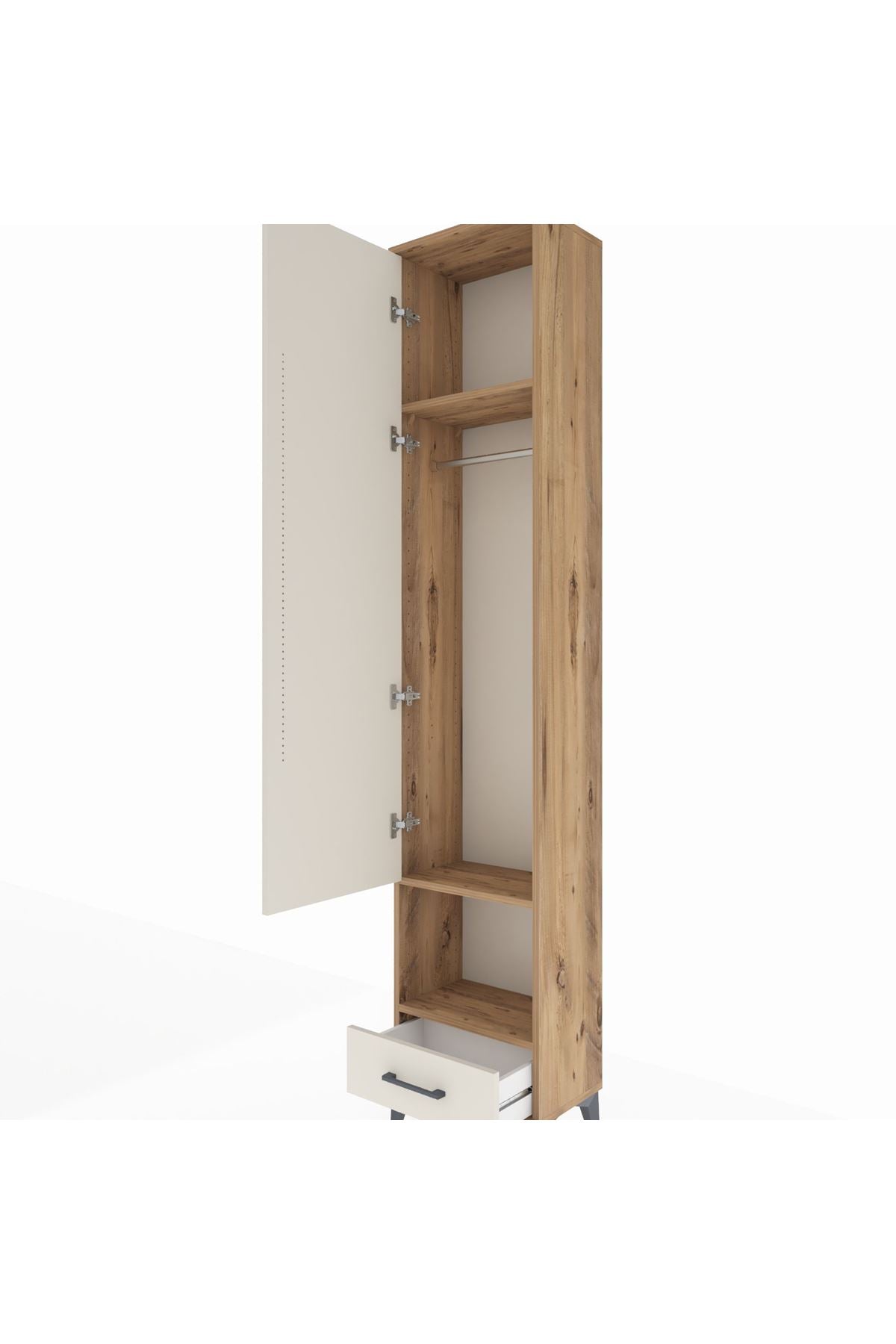 Arges Dolap 3 Raflı Tek Çekmeceli Tek Askılı 44x30x221 Çam-Aytaşı