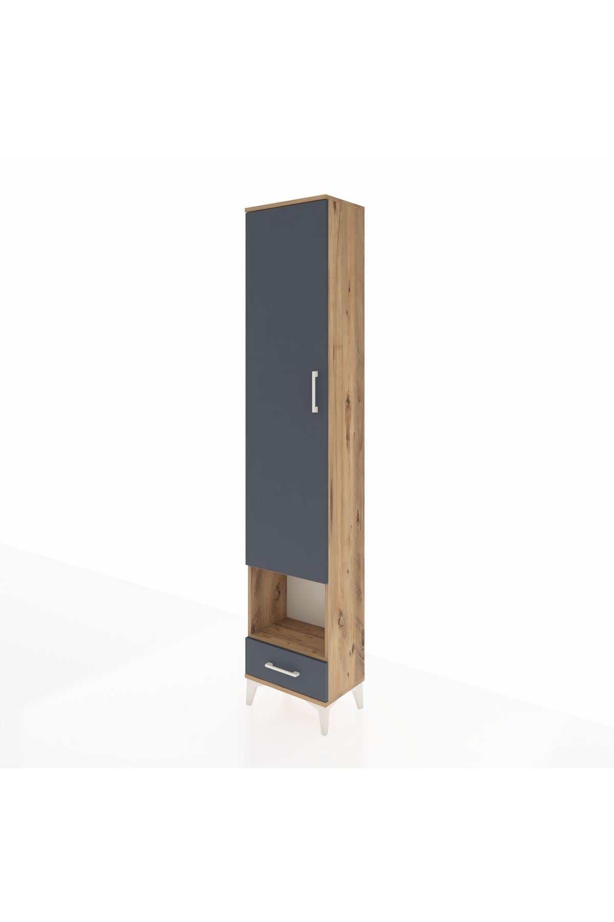 Arges Dolap 3 Raflı Tek Çekmeceli Tek Askılı 44x30x221 Çam-Antrasit