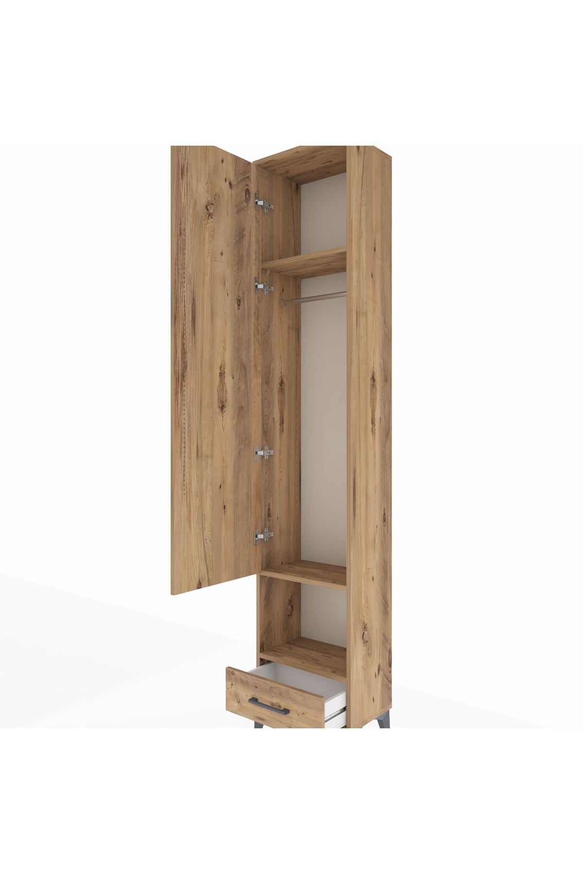 Arges Dolap 3 Raflı Tek Çekmeceli Tek Askılı 44x30x221 Çam-Çam