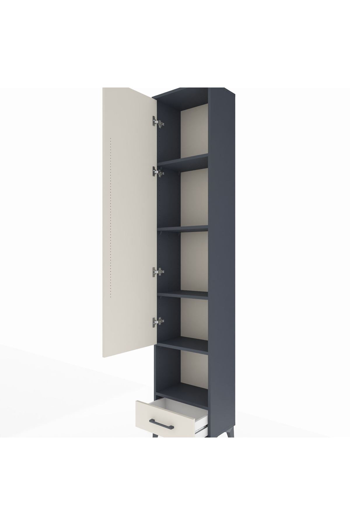 Arges Dolap 5 Raflı Tek Çekmeceli Tek Kapaklı 44x30x221 Antrasit-Aytaşı