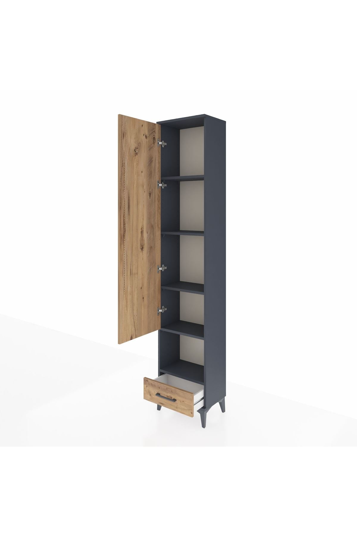 Arges Dolap 5 Raflı Tek Çekmeceli Tek Kapaklı 44x30x221 Antrasit-Çam