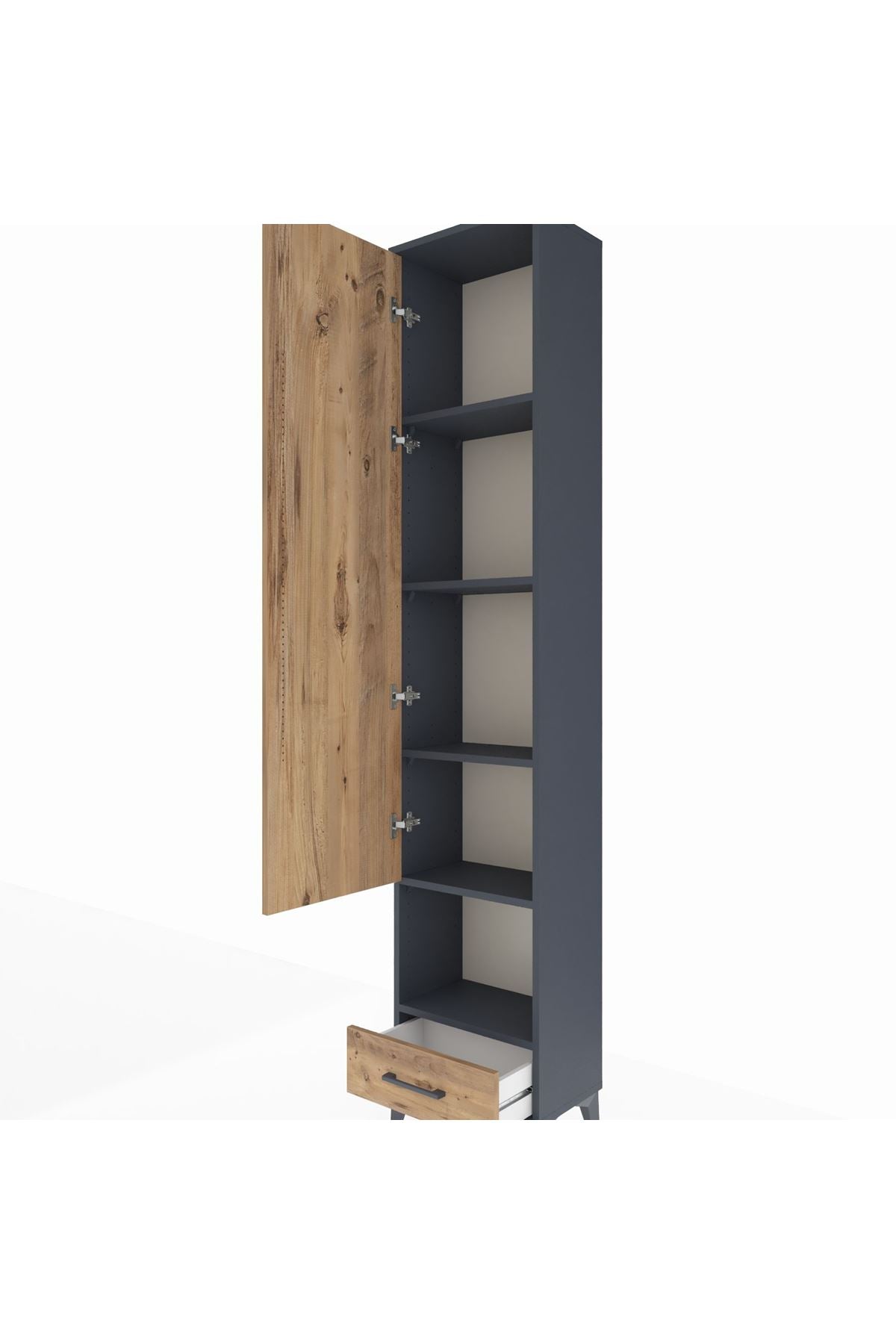 Arges Dolap 5 Raflı Tek Çekmeceli Tek Kapaklı 44x30x221 Antrasit-Çam