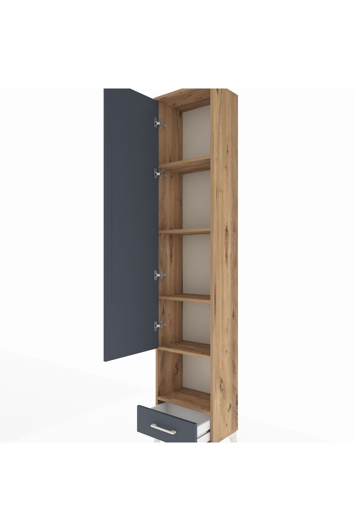 Arges Dolap 5 Raflı Tek Çekmeceli Tek Kapaklı 44x30x221 Çam-Antrasit