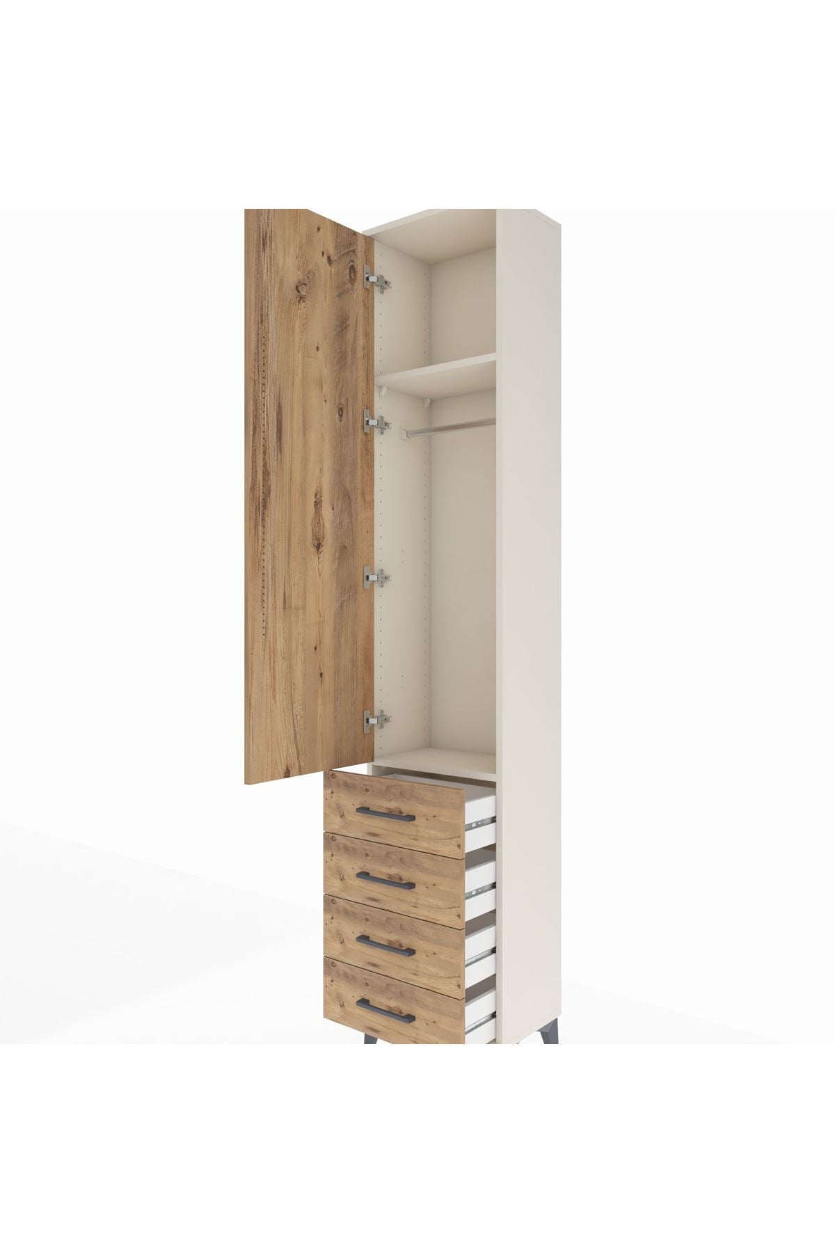 Arges Dolap 2 Raflı 4 Çekmeceli Tek Askılı 44x30x221 Aytaşı-Çam