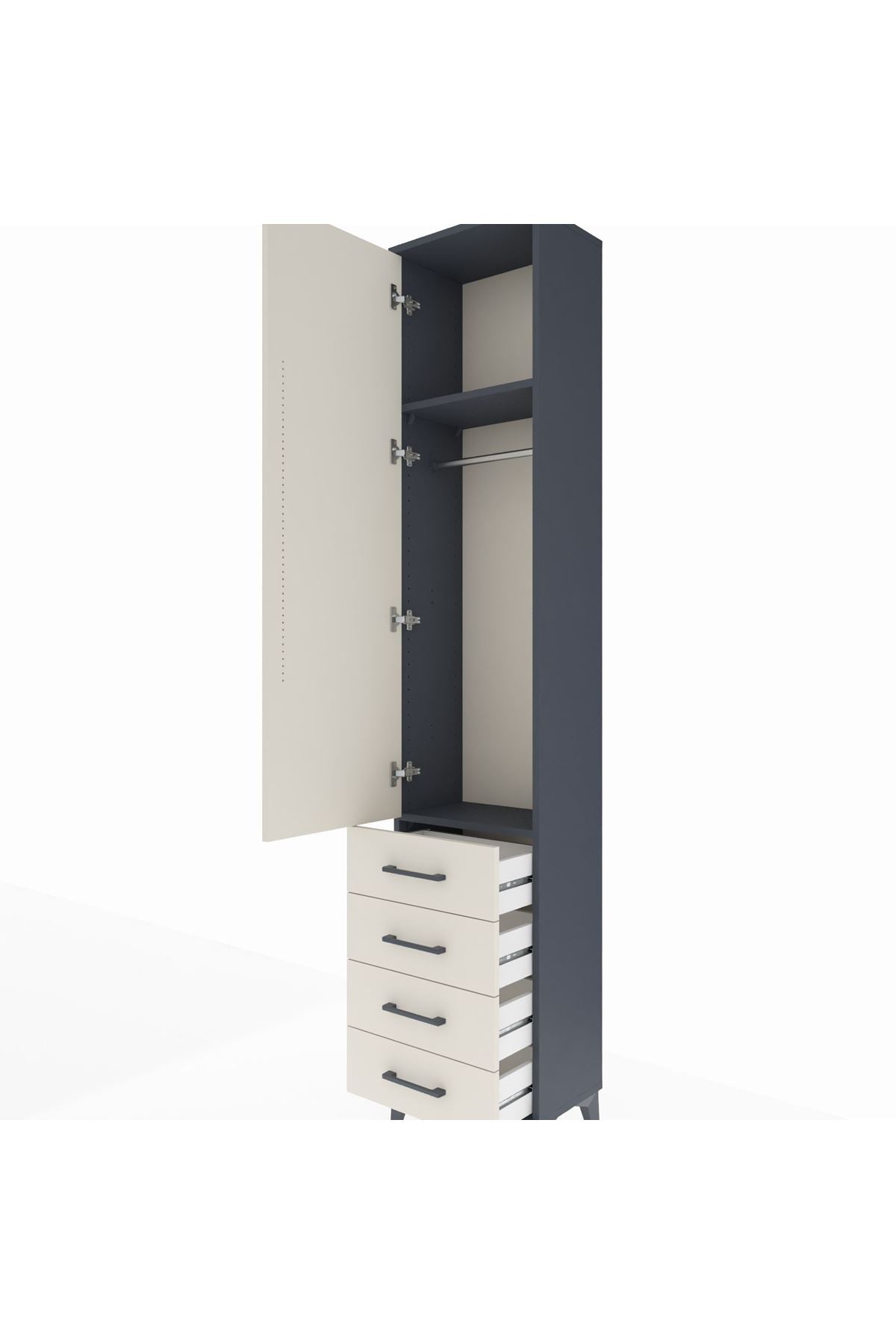 Arges Dolap 2 Raflı 4 Çekmeceli Tek Askılı 44x30x221 Antrasit-Aytaşı