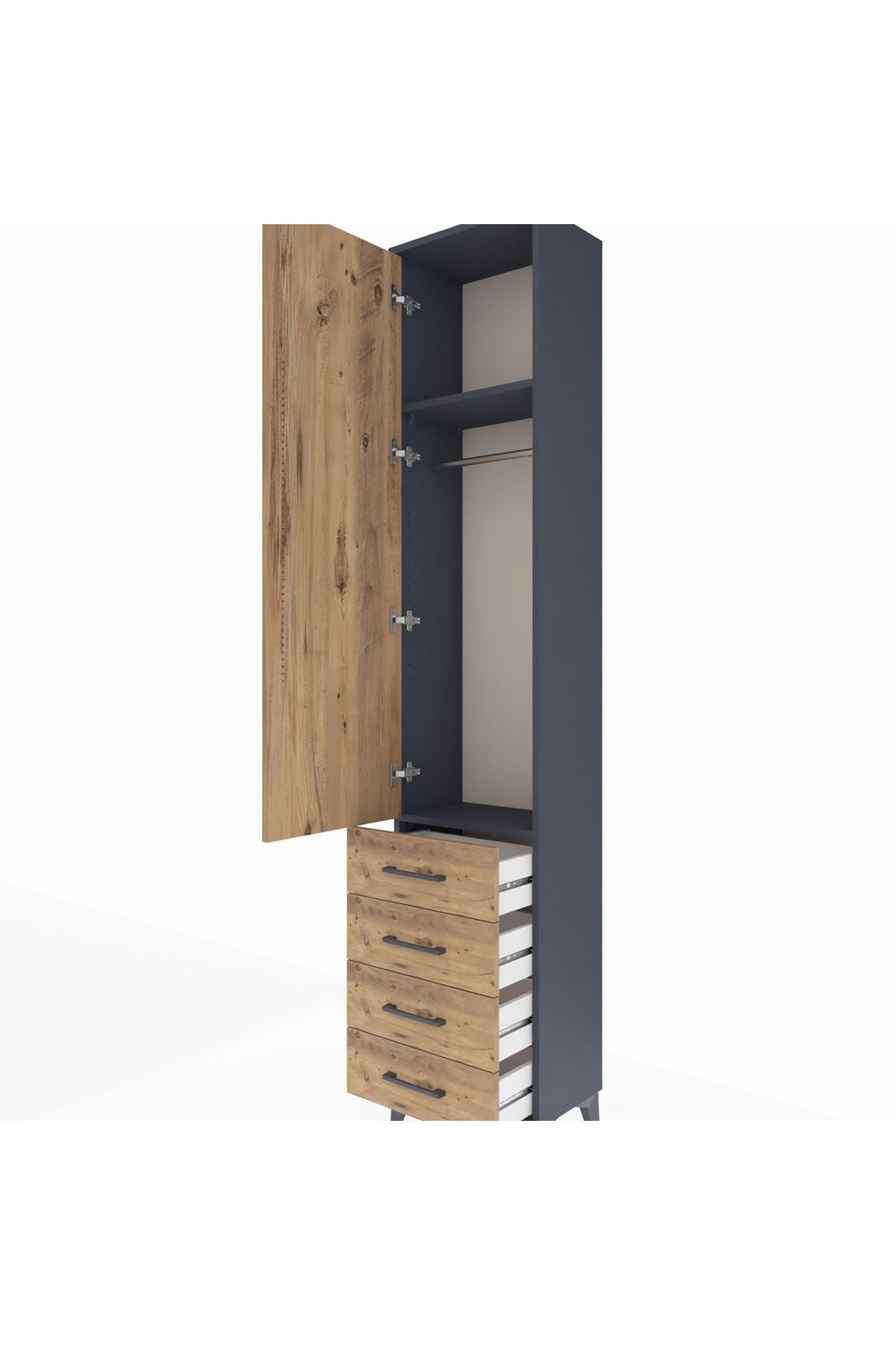 Arges Dolap 2 Raflı 4 Çekmeceli Tek Askılı 44x30x221 Antrasit-Çam