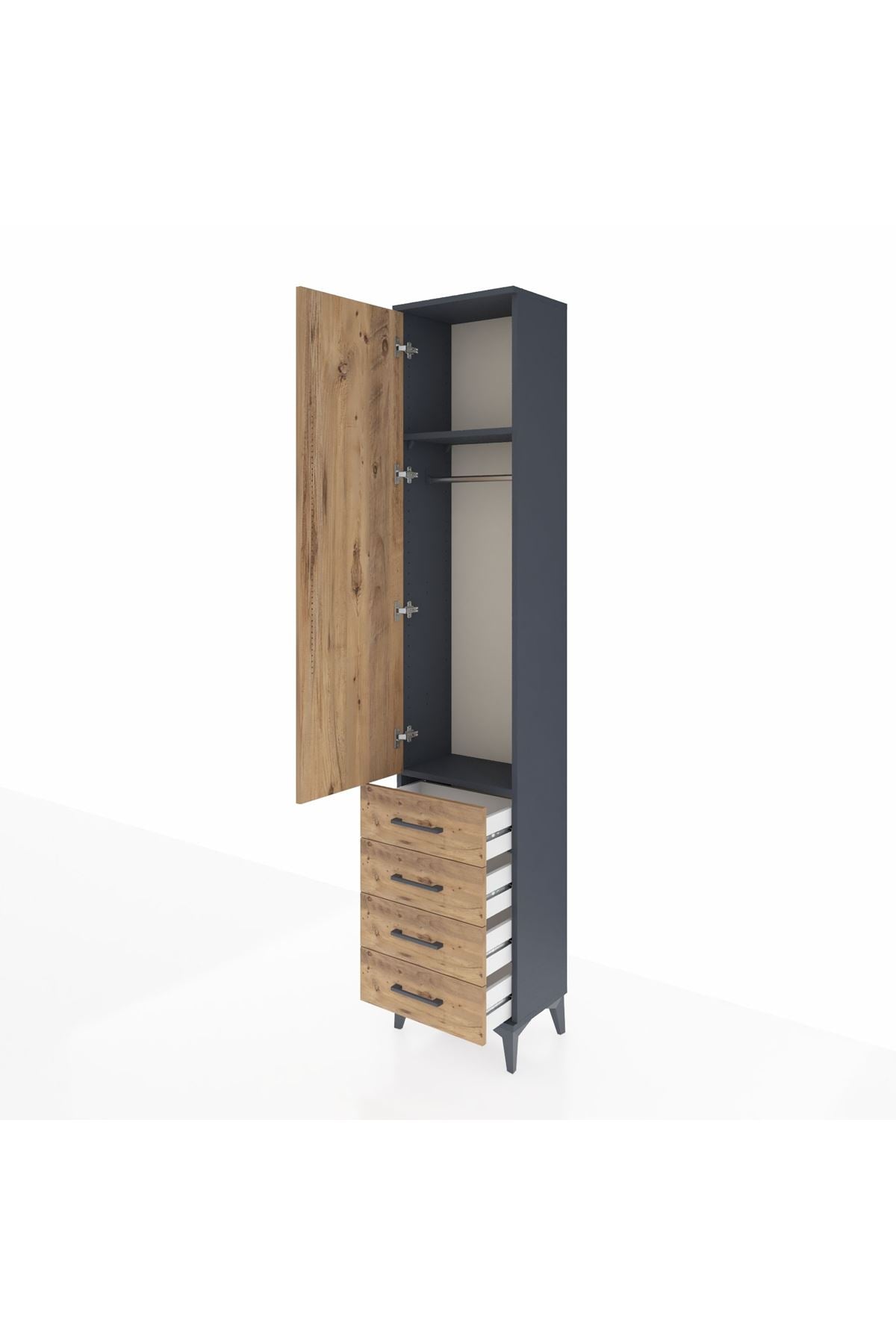 Arges Dolap 2 Raflı 4 Çekmeceli Tek Askılı 44x30x221 Antrasit-Çam