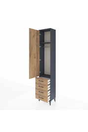 Arges Dolap 2 Raflı 4 Çekmeceli Tek Askılı 44x30x221 Antrasit-Çam