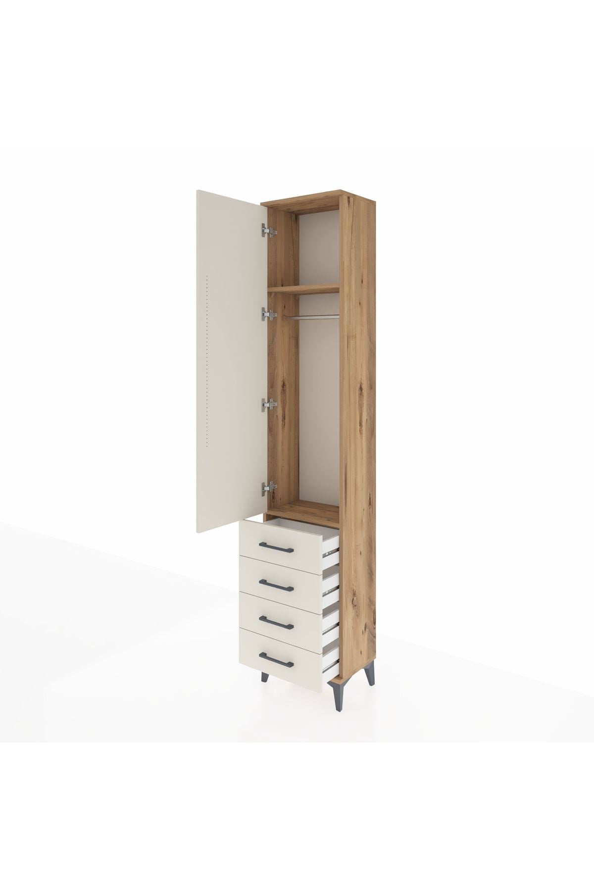 Arges Dolap 2 Raflı 4 Çekmeceli Tek Askılı 44x30x221 Çam-Aytaşı